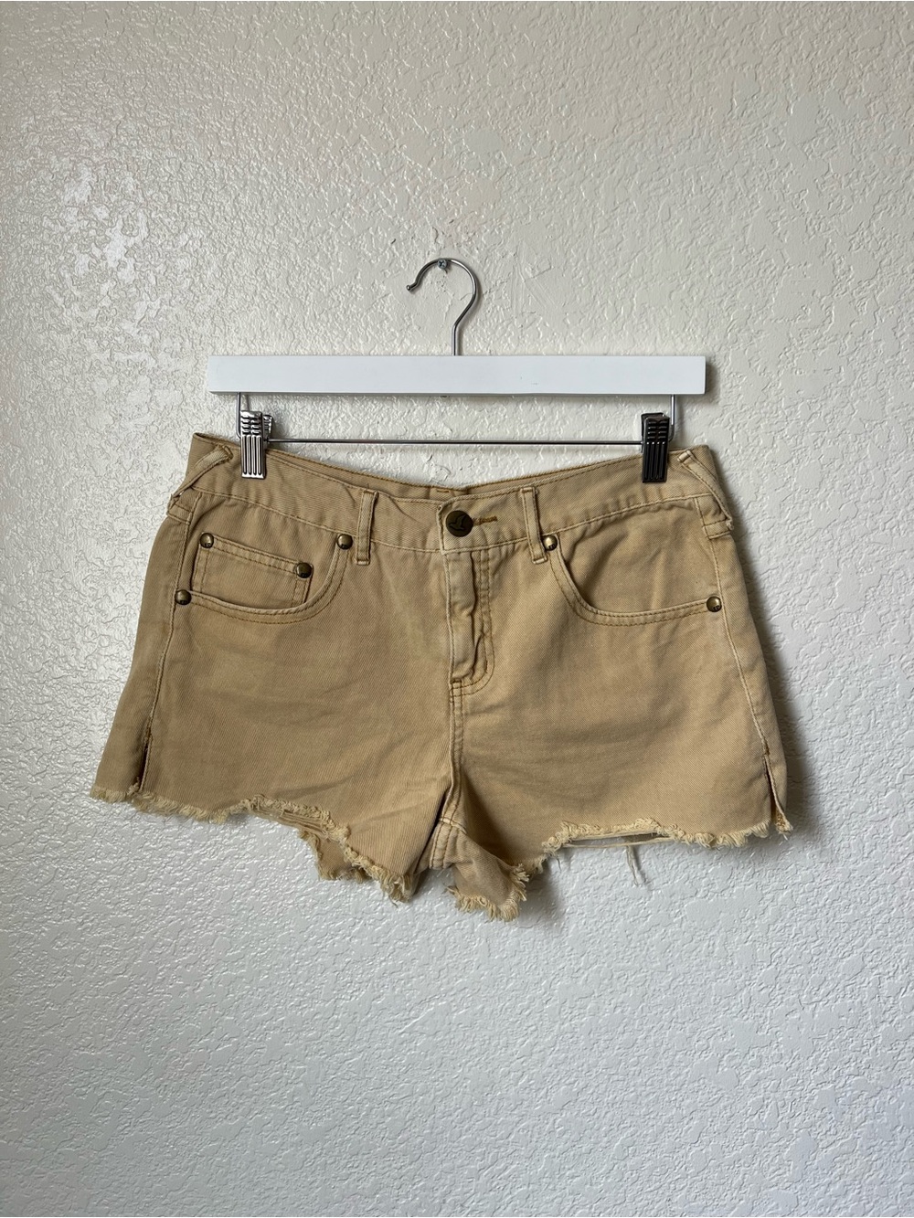 Free People Distressed Khaki Denim Cutoff Shorts